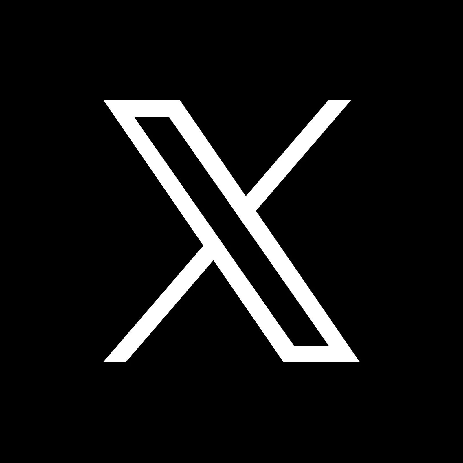 The white X logo on a black background.