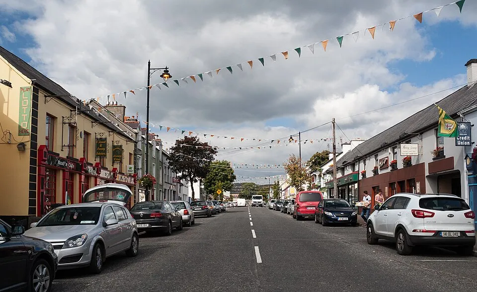 The main street of Glenties in County Donegal, a town strongly associated with Ireland's TidyTowns competition.
